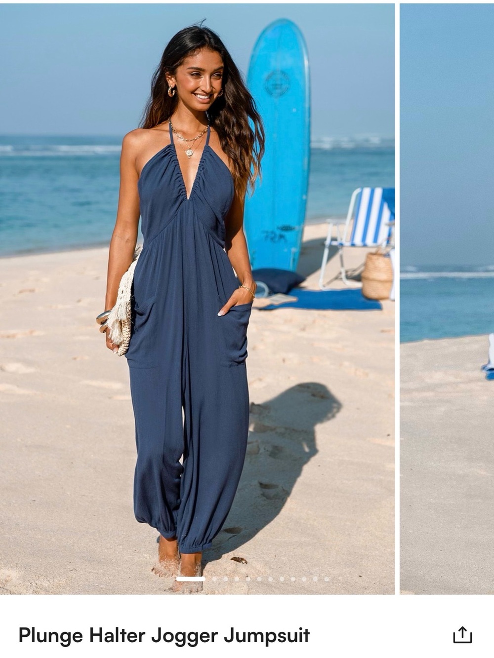 Cupshe Plunge Halter Jogger Jumpsuit - Navy